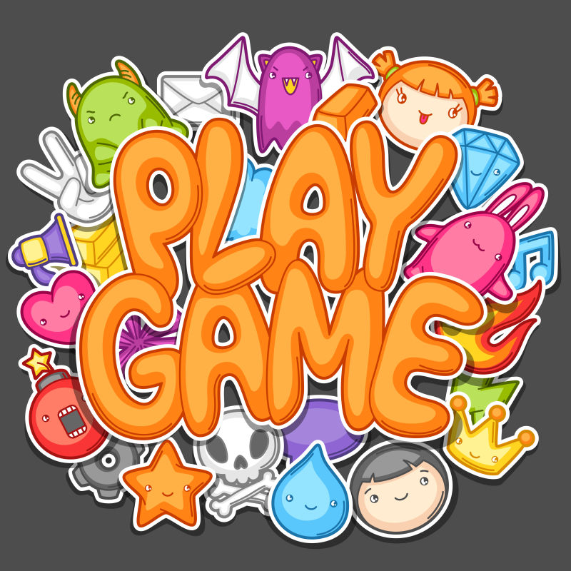 game kawaii design. cute gaming elements, objects and symbols